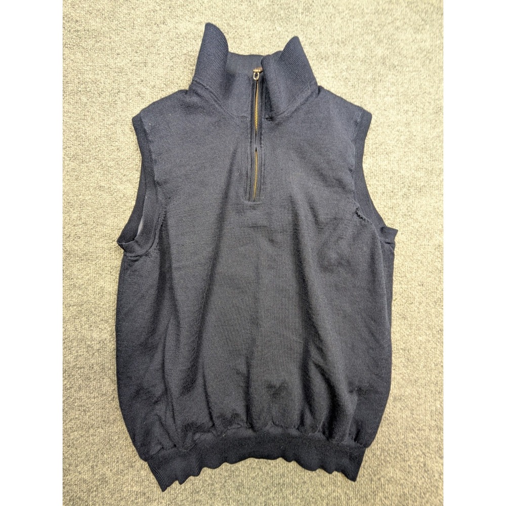 Fairway & Greene 1/4 Zip Golf Vest Mens Size Medium Blue Wool Italian Merino